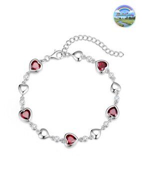 Heart Birthstone Tennis Bracelet CZ Adjustable 7 Inch
